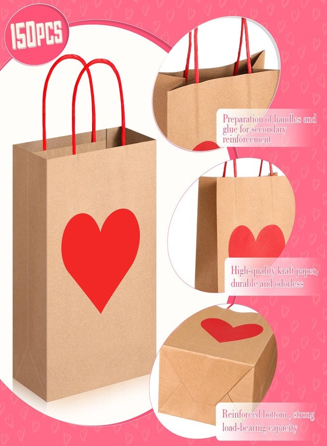 Engrowtic 150 Pcs Valentines Day Gift Bags Valentines Candy Goodie Bags with Handles Heart Love Paper Wrapping Kraft Bags for Galentines Gifts Packing Party Favors - Image 3